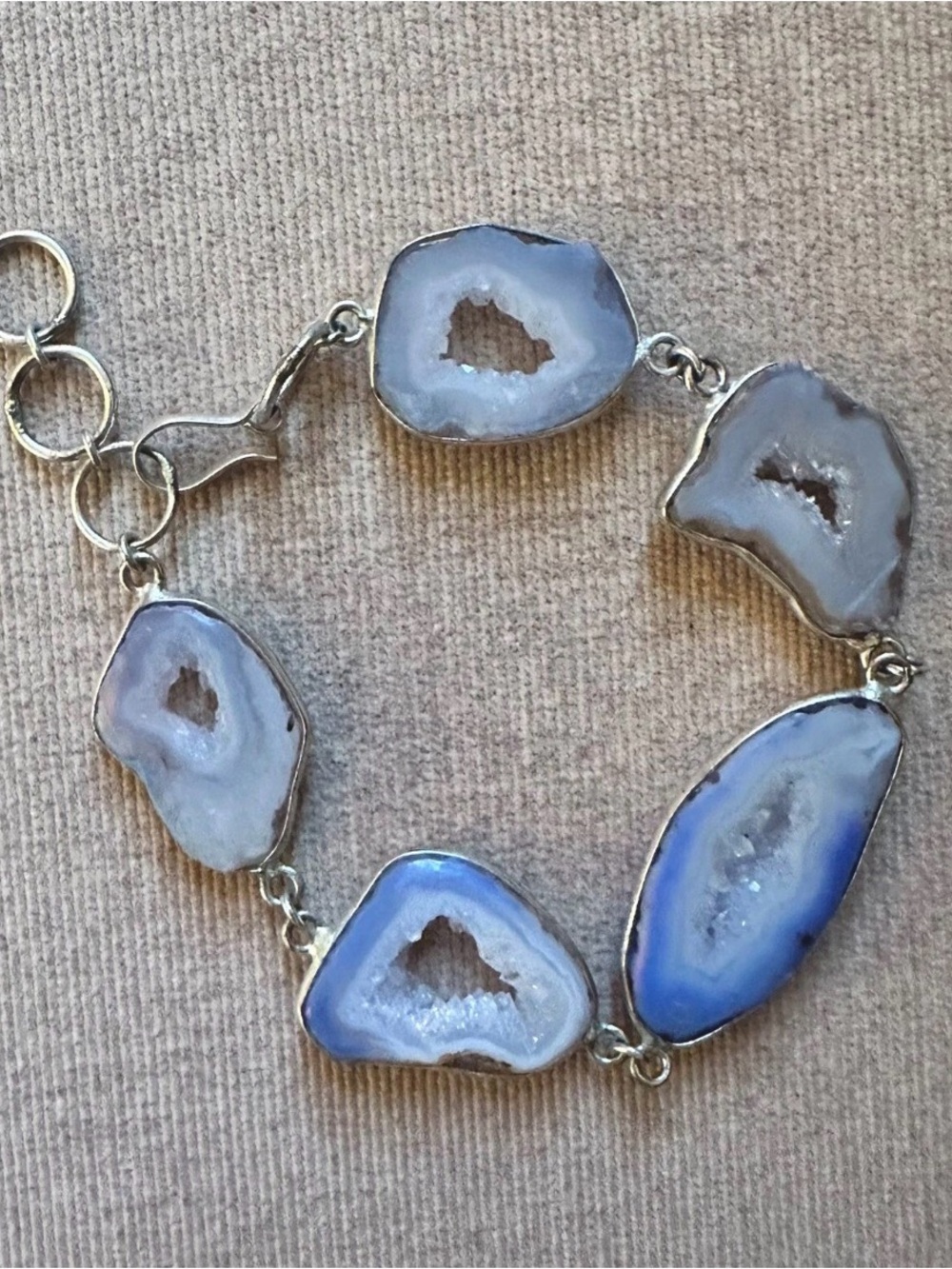 Natural Blue and Gray Druzy Geode Bracelet in Sterling Silver- Unbranded